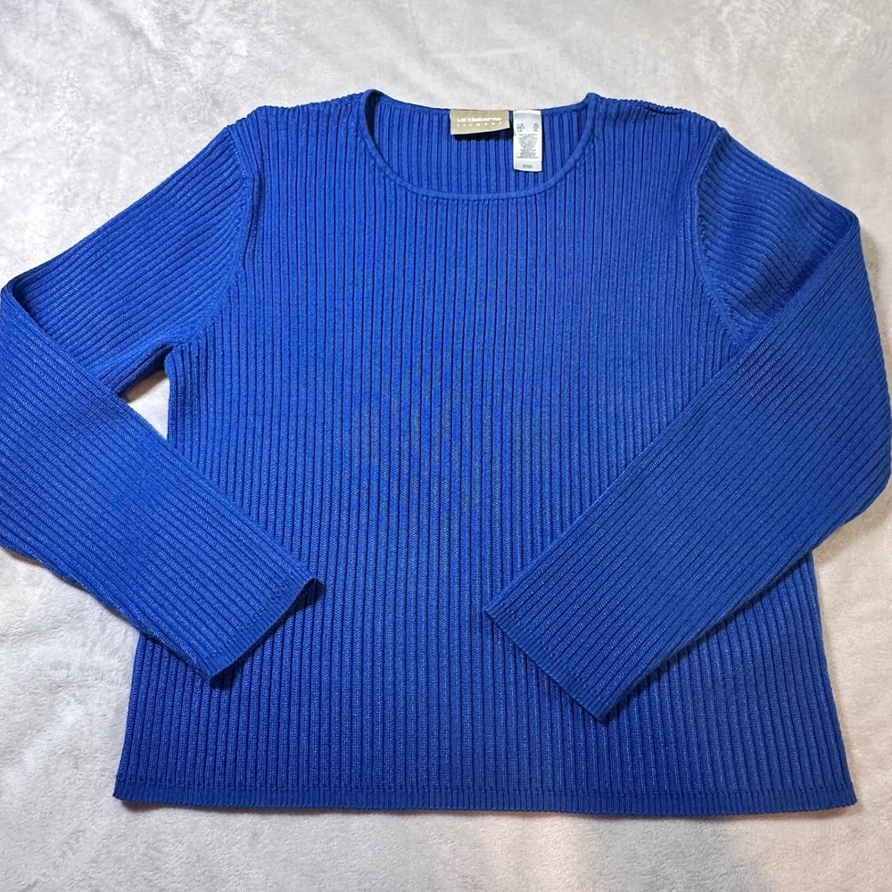 Liz Claiborne Lizwear Royal Blue Ribbed Knit Crew Neck Sweater XL Long Sleeve